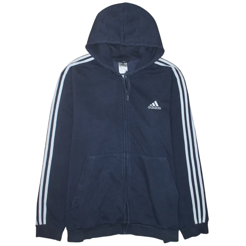 Adidas Navy Blue Hoodie Men's XXLarge Full Zip Three Stripe Embroidered Logo Sweatshirt sold by Vintage Club