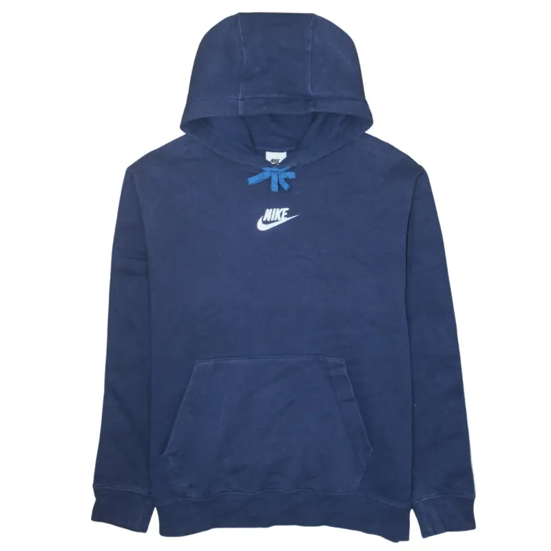 Nike Navy Blue Hoodie Men's Medium Embroidered Swoosh Tapeband Logo Sleeves Pullover Sweatshirt sold by Vintage Club