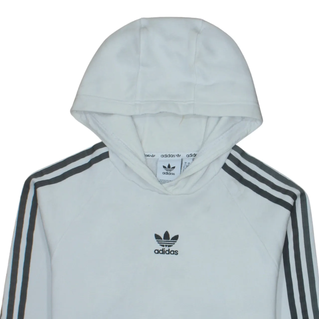 Adidas White Hoodie Men's Small Trefoil Logo Three Stripe Raglan Sleeve Pullover Sweatshirt sold by Vintage Club product image thumbnail 3