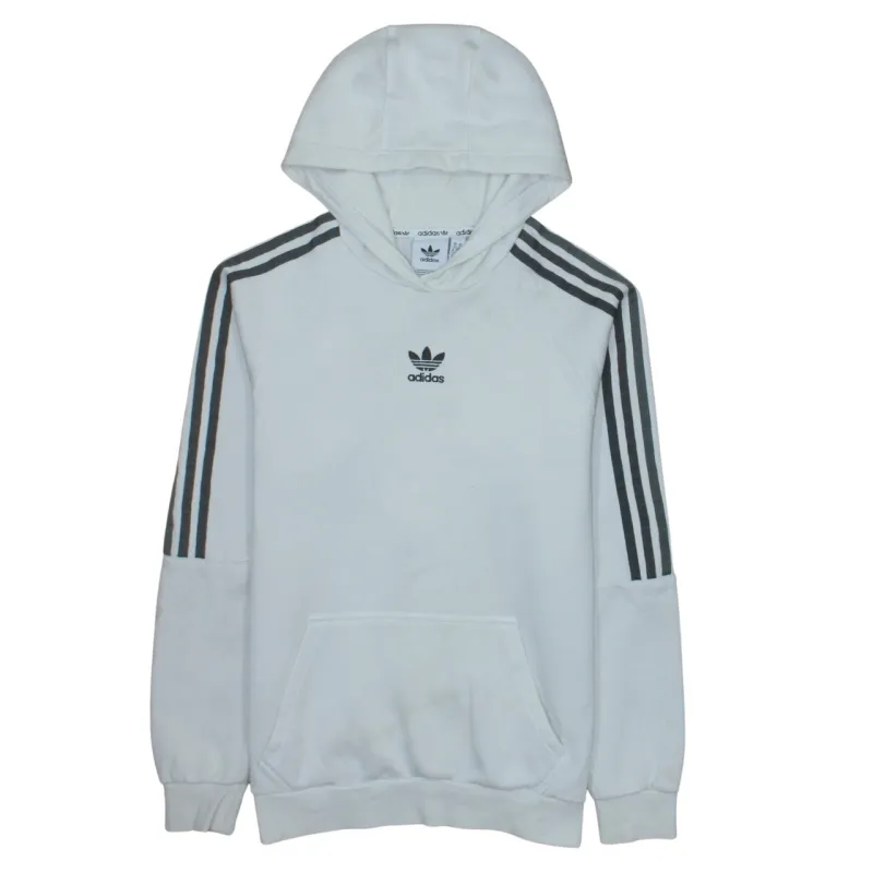 Adidas White Hoodie Men's Small Trefoil Logo Three Stripe Raglan Sleeve Pullover Sweatshirt made by Adidas