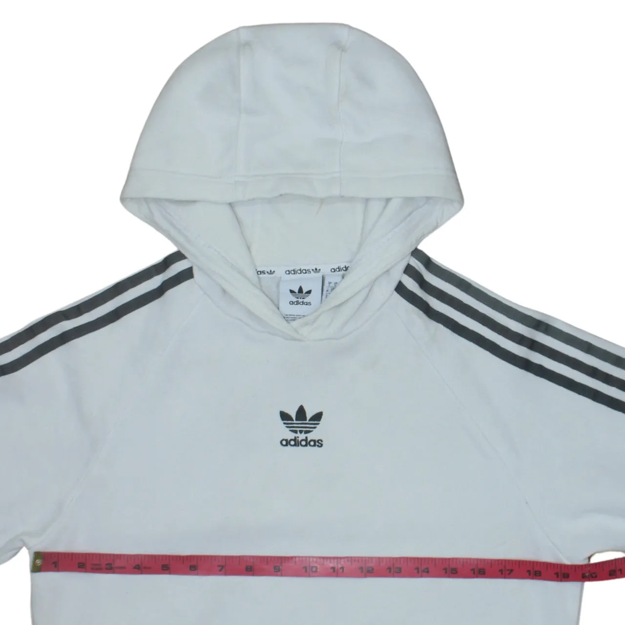 Adidas White Hoodie Men's Small Trefoil Logo Three Stripe Raglan Sleeve Pullover Sweatshirt sold by Vintage Club product image thumbnail 5