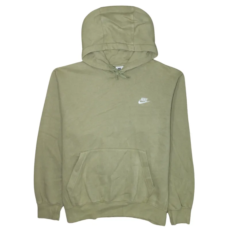 Nike Khaki Green Hoodie Men's Large Embroidered Chest Logo Front Pocket Pullover Sweatshirt sold by Vintage Club
