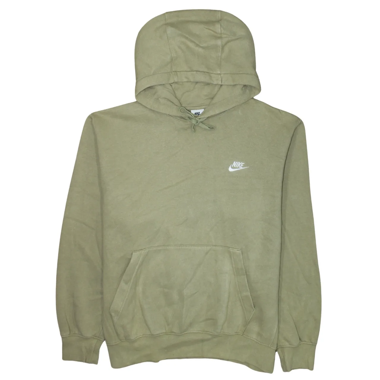 Nike Khaki Green Hoodie Men's Large Embroidered Chest Logo Front Pocket Pullover Sweatshirt sold by Vintage Club