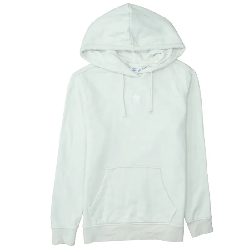 Adidas Cream Hoodie Women’s Small Embroidered Trefoil Logo Front Pocket Pullover Sweatshirt sold by Vintage Club