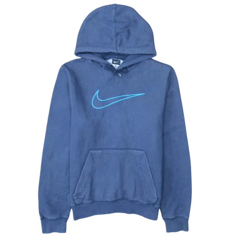 Nike Navy Blue Hoodie Men's Small Embroidered Swoosh Logo Front Pocket Pullover Sweatshirt sold by Vintage Club