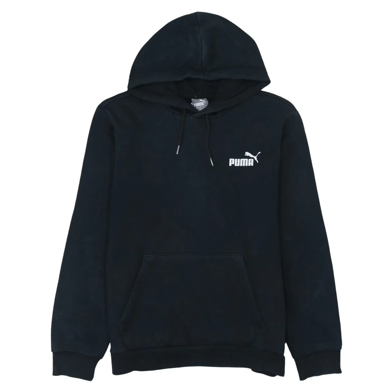 Puma Black Hoodie Men’s Small Printed Chest Logo Drawstring Hood Front Pocket Sweatshirt sold by Vintage Club
