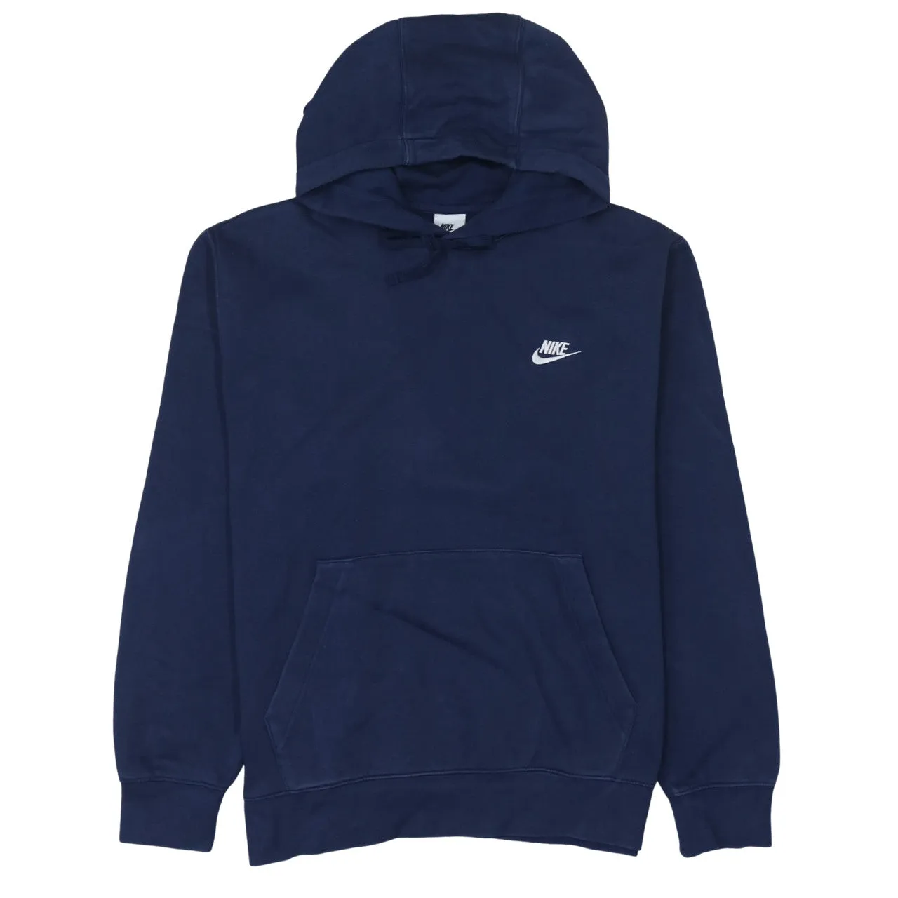 Nike Navy Blue Hoodie Men's Large Embroidered Swoosh Logo Front Pocket Pullover Sweatshirt sold by Vintage Club