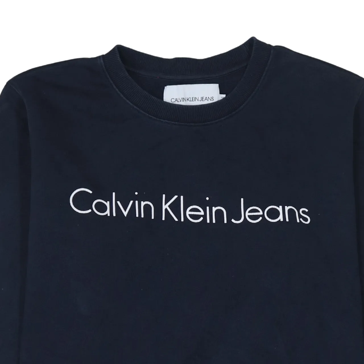 Calvin Klein Navy Blue Sweatshirt Men's XXLarge Printed Logo Crewneck Pullover Top sold by Vintage Club product image thumbnail 3