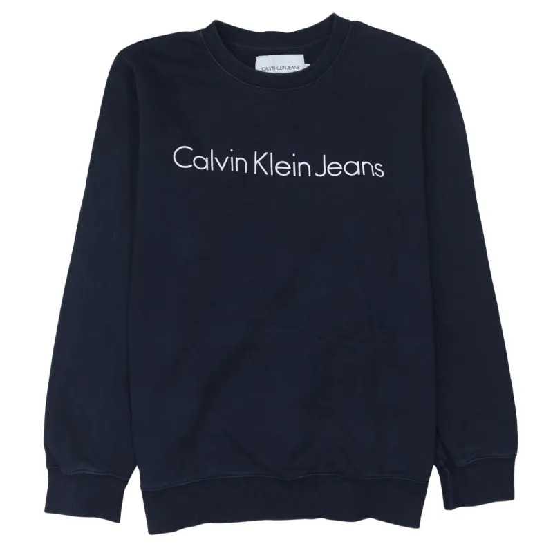 Calvin Klein Navy Blue Sweatshirt Men's XXLarge Printed Logo Crewneck Pullover Top made by Calvin Klein
