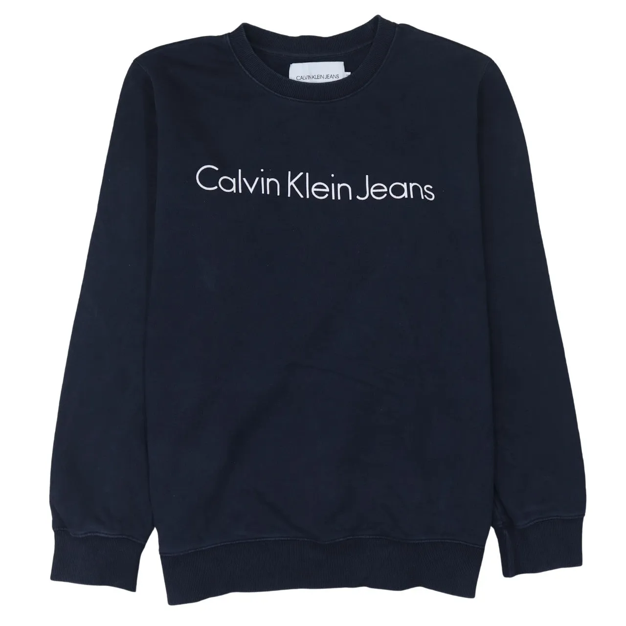 Calvin Klein Navy Blue Sweatshirt Men's XXLarge Printed Logo Crewneck Pullover Top sold by Vintage Club