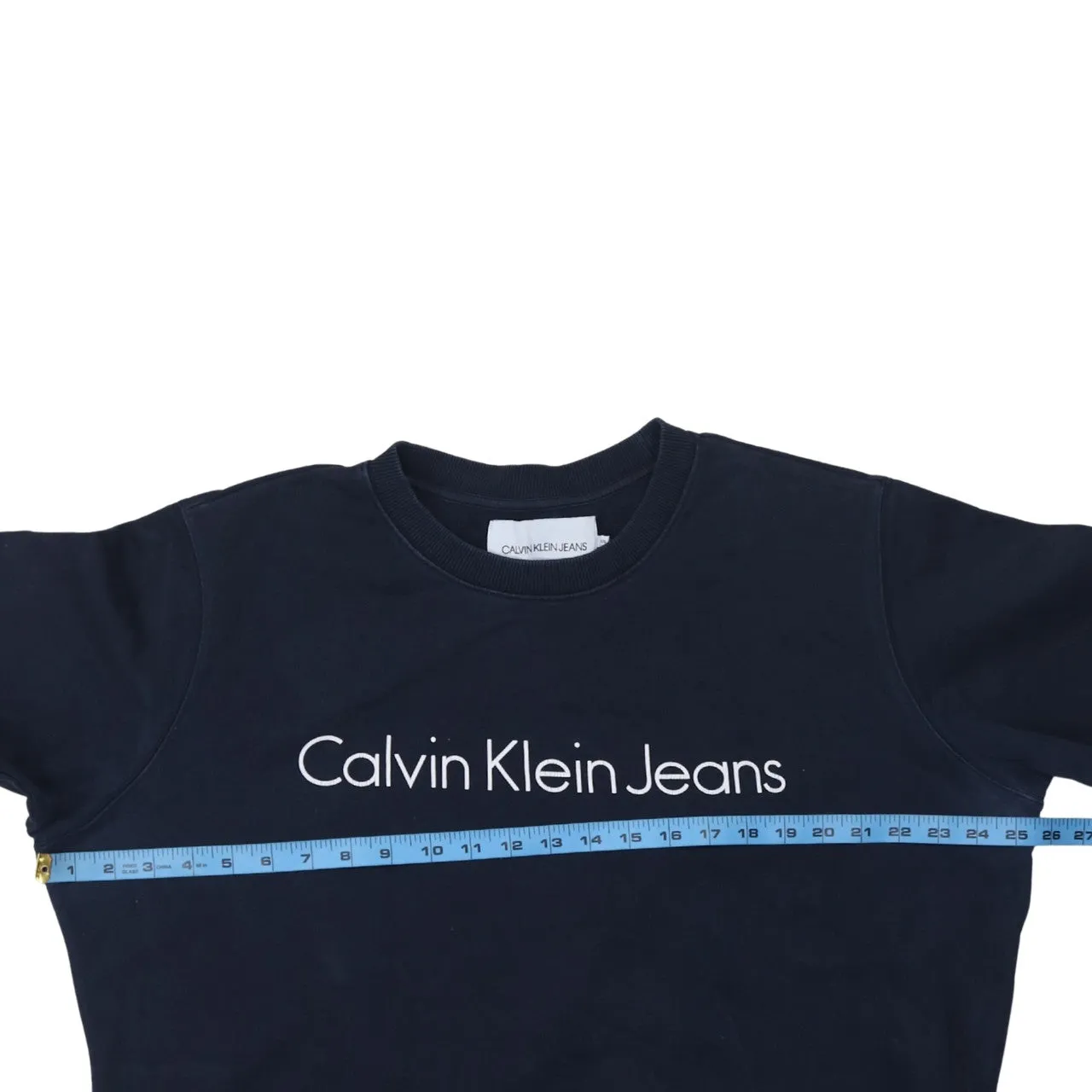 Calvin Klein Navy Blue Sweatshirt Men's XXLarge Printed Logo Crewneck Pullover Top sold by Vintage Club product image thumbnail 5