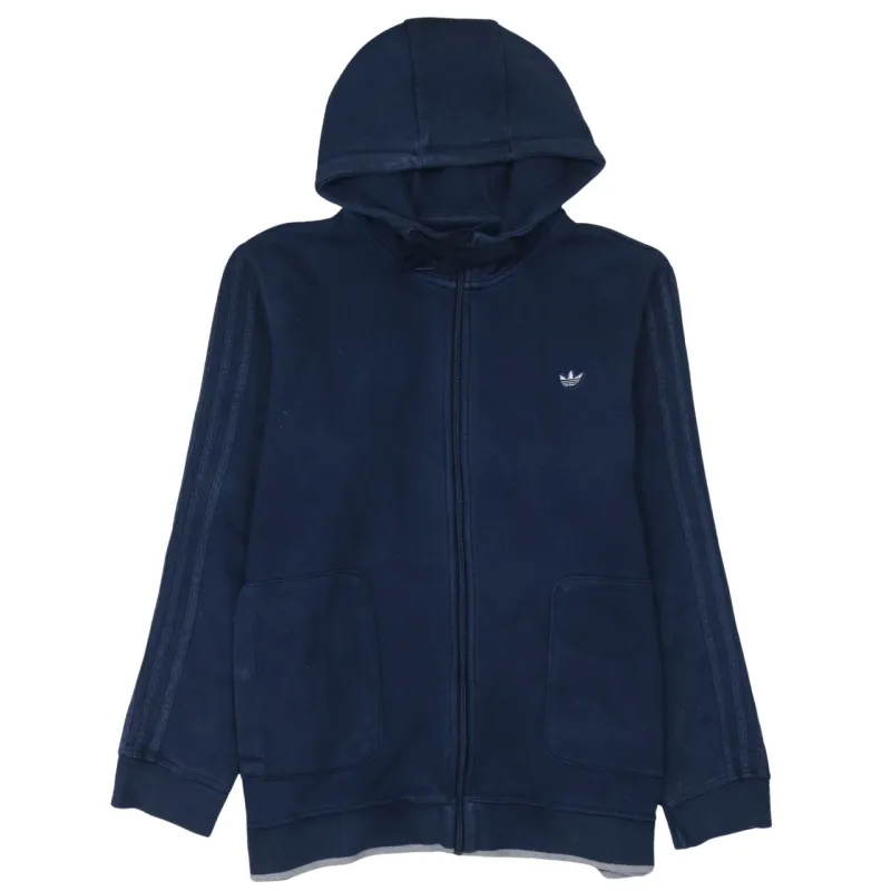 Adidas Navy Blue Zip Hoodie Women’s XLarge Embroidered Trefoil Logo Three Stripe Sleeves Sweatshirt sold by Vintage Club