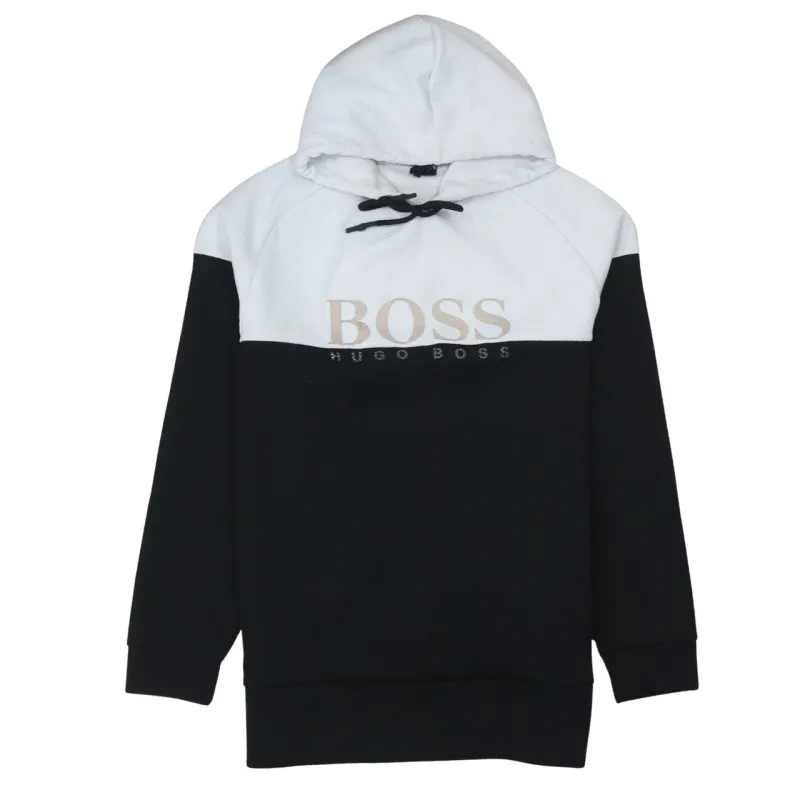 HUGO BOSS Black White Hoodie Women's Small Embroidered Logo Drawstring Hood Pullover Sweatshirt sold by Vintage Club