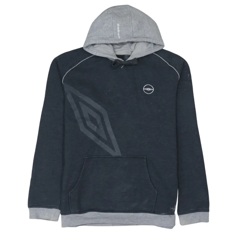 Umbro Navy Grey Hoodie Men’s XLarge Printed Logo Contrast Hood Fleece Lined Pullover Sweatshirt sold by Vintage Club