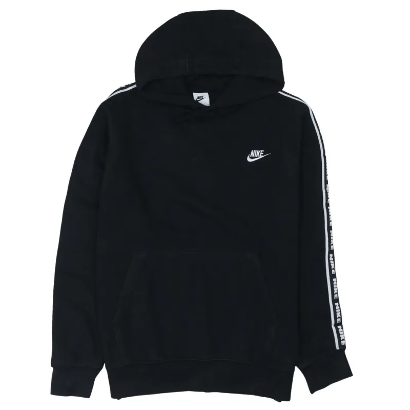 Nike Black Hoodie Men’s Medium Embroidered Swoosh Branded Sleeve Taping Pullover Sweatshirt sold by Vintage Club