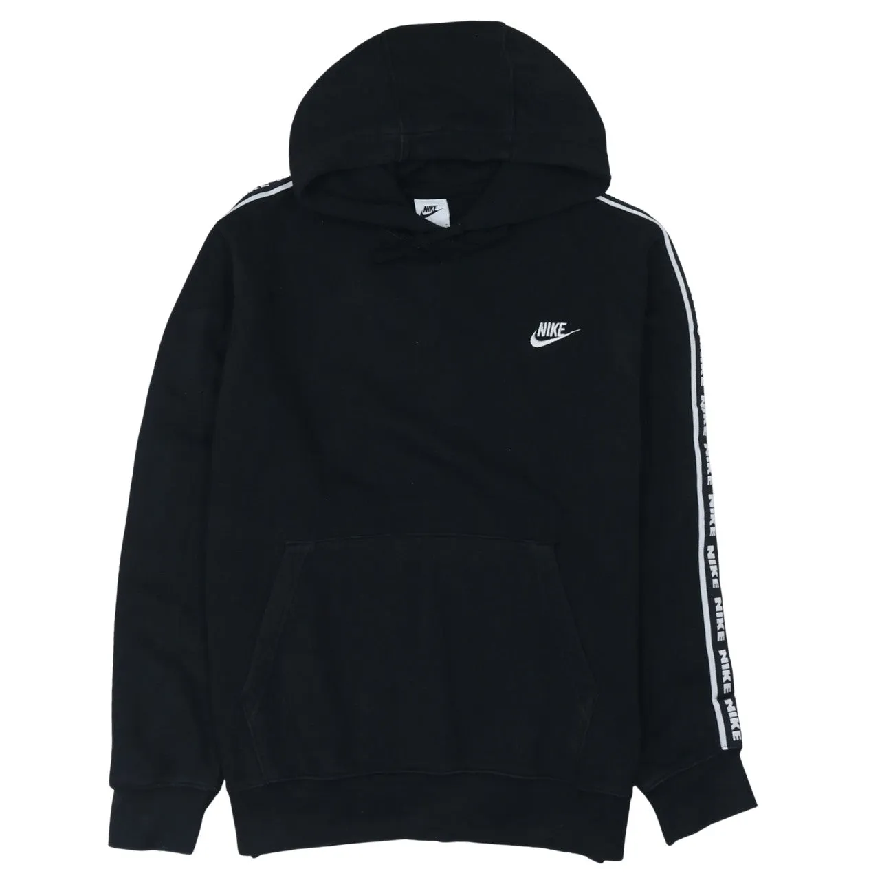 Nike Black Hoodie Men’s Medium Embroidered Swoosh Branded Sleeve Taping Pullover Sweatshirt sold by Vintage Club