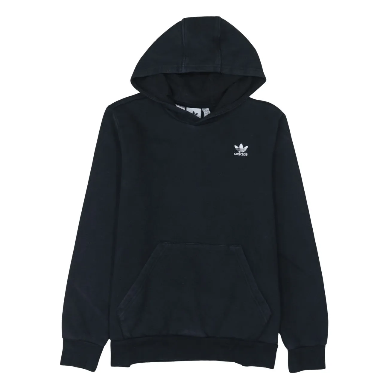 Adidas Black Hoodie Women’s Large Trefoil Embroidered Chest Logo Front Pocket Sweatshirt sold by Vintage Club