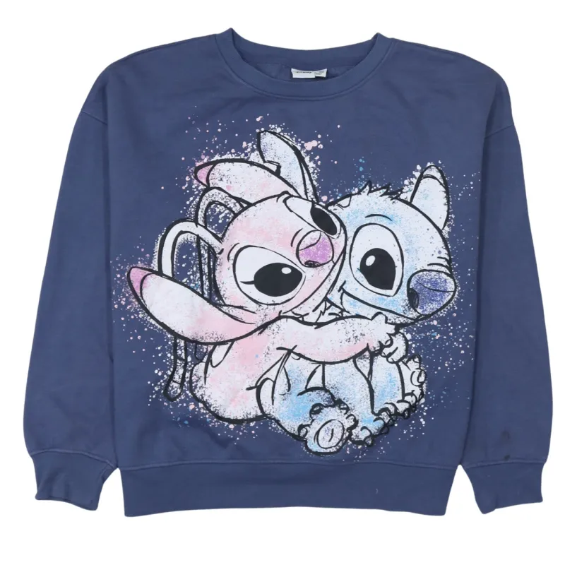 Disney Blue Sweatshirt Women's Large Printed Stitch Angel Graphic Crewneck Pullover Top sold by Vintage Club