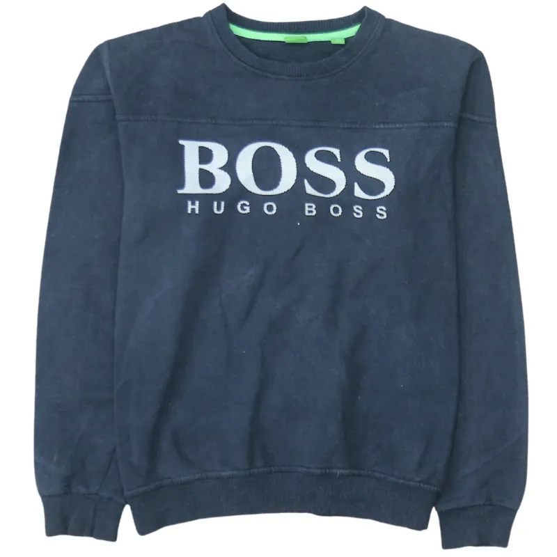 HUGO BOSS Navy Sweatshirt Men's XLarge Embroidered BOSS Logo Crewneck Pullover Top sold by Vintage Club