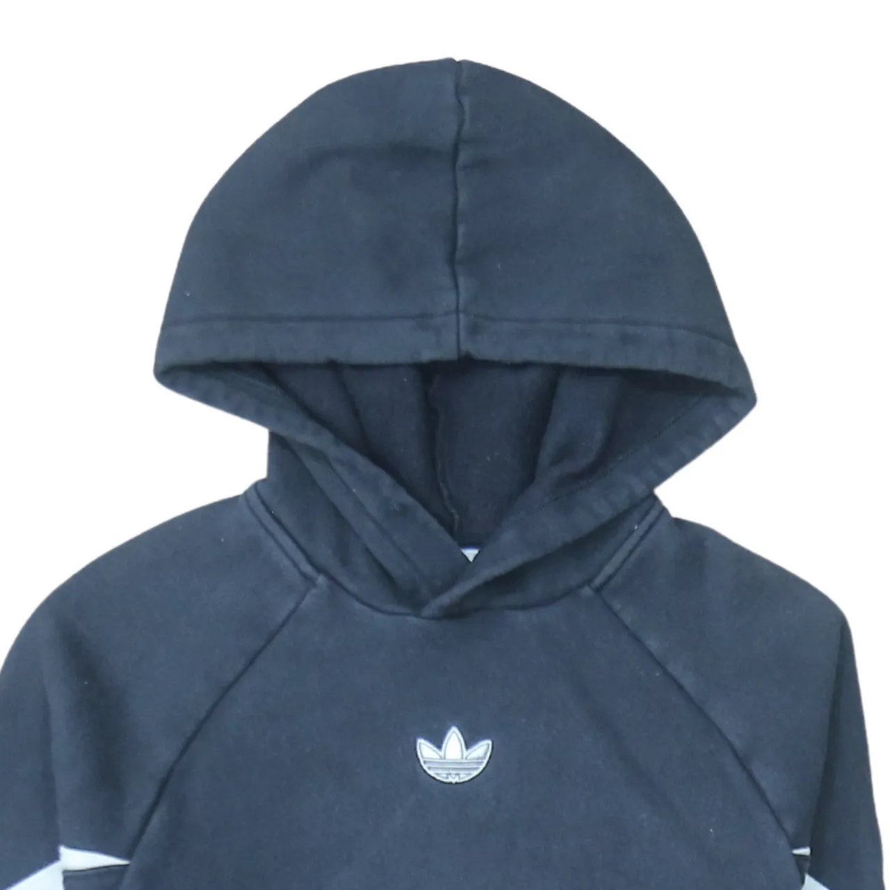 Adidas Black Hoodie Men's Small Trefoil Embroidered Logo Chevron Sleeve Panels Pullover Sweatshirt sold by Vintage Club product image thumbnail 3