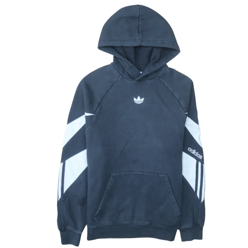Adidas Black Hoodie Men's Small Trefoil Embroidered Logo Chevron Sleeve Panels Pullover Sweatshirt made by Adidas