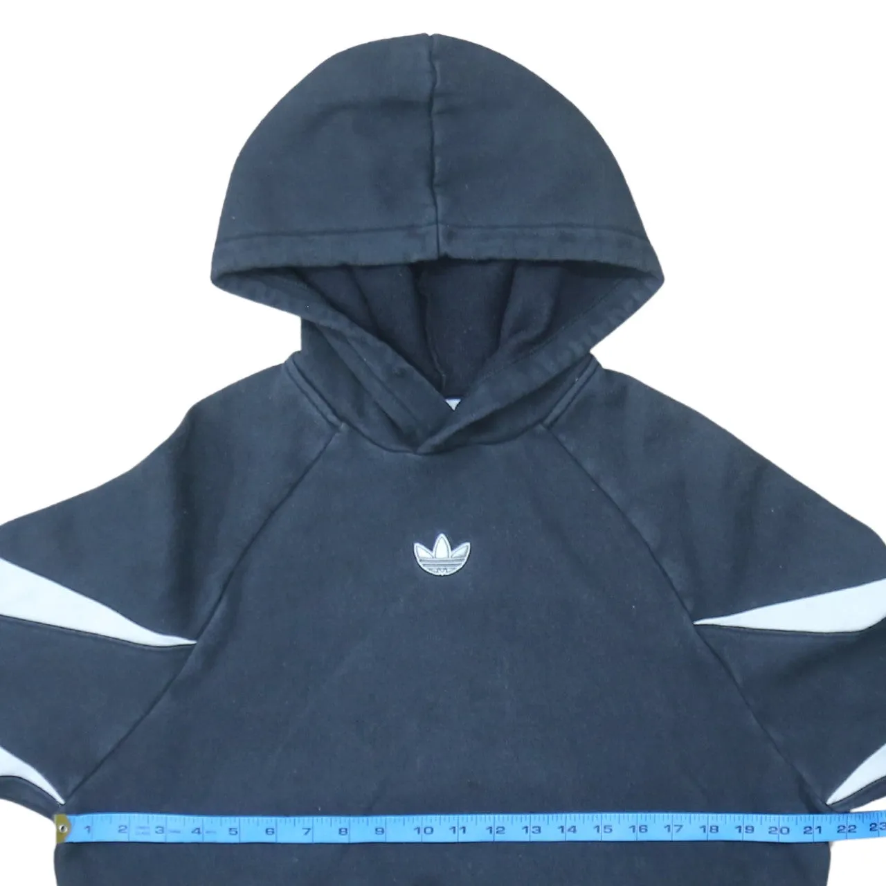 Adidas Black Hoodie Men's Small Trefoil Embroidered Logo Chevron Sleeve Panels Pullover Sweatshirt sold by Vintage Club product image thumbnail 5