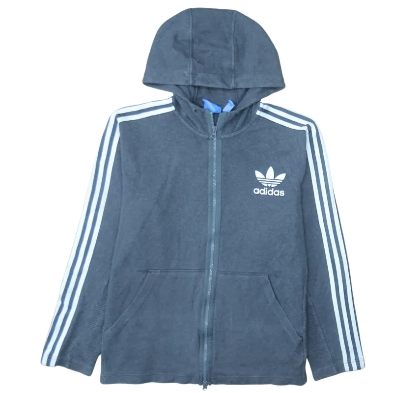 Adidas Charcoal Grey Hoodie Men’s XLarge Full Zip Three Stripe Sleeves Printed Logo Sweatshirt sold by Vintage Club