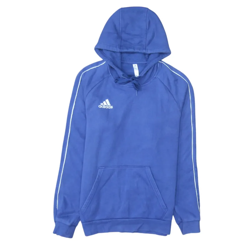 Adidas Blue Hoodie Men's Small Embroidered Logo Piped Sleeves Fleece Pullover Sweatshirt made by Adidas