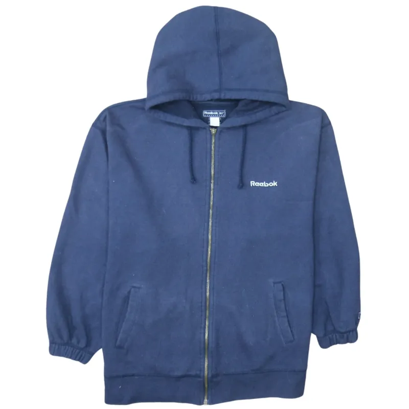 Reebok Navy Blue Full Zip Hoodie Women’s Medium Embroidered Logo Pockets Sweatshirt sold by Vintage Club