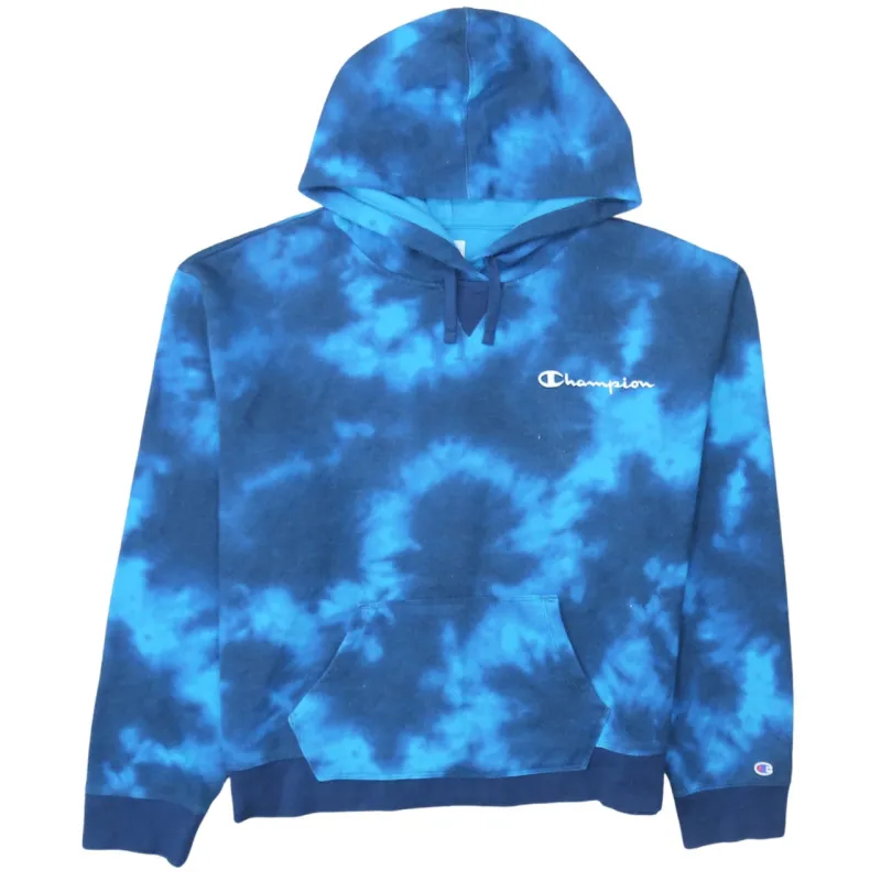 Champion Blue Tie Dye Hoodie Men’s XXL Embroidered Chest Logo Front Pocket Pullover Sweatshirt sold by Vintage Club