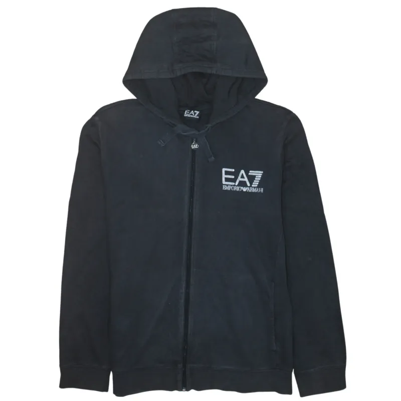 Emporio Armani Black EA7 Full Zip Hoodie Men’s XXLarge Embroidered Chest Logo Casual Sweatshirt sold by Vintage Club