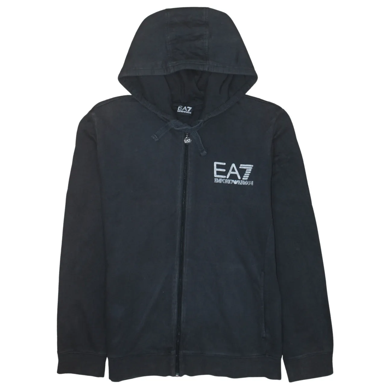 Emporio Armani Black EA7 Full Zip Hoodie Men’s XXLarge Embroidered Chest Logo Casual Sweatshirt sold by Vintage Club