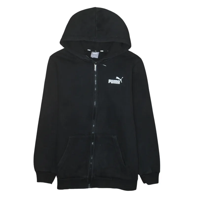 Puma Black Full Zip Hoodie Men's Medium Printed Chest Logo Split Pocket Sweatshirt sold by Vintage Club