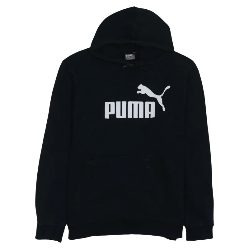 Puma Black Hoodie Men's Large Printed Logo Front Pouch Fleece Pullover Sweatshirt sold by Vintage Club