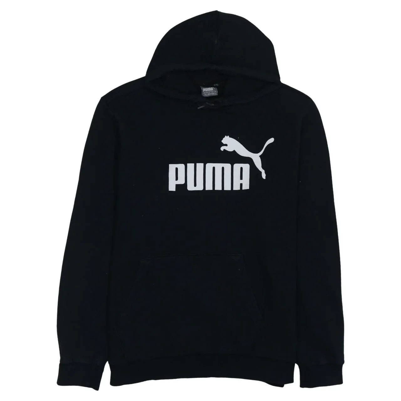 Puma Black Hoodie Men's Large Printed Logo Front Pouch Fleece Pullover Sweatshirt sold by Vintage Club