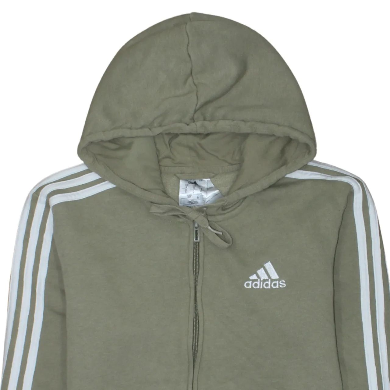 Adidas Khaki Green Hoodie Women’s Small Full Zip Three Stripe Sleeves Printed Logo Sweatshirt sold by Vintage Club product image thumbnail 3