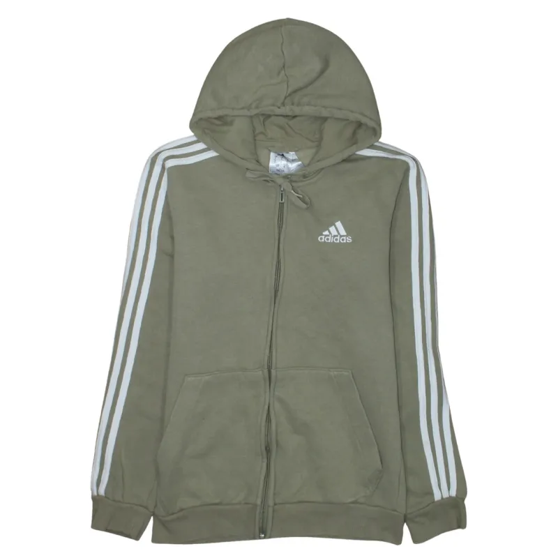 Adidas Khaki Green Hoodie Women’s Small Full Zip Three Stripe Sleeves Printed Logo Sweatshirt sold by Vintage Club