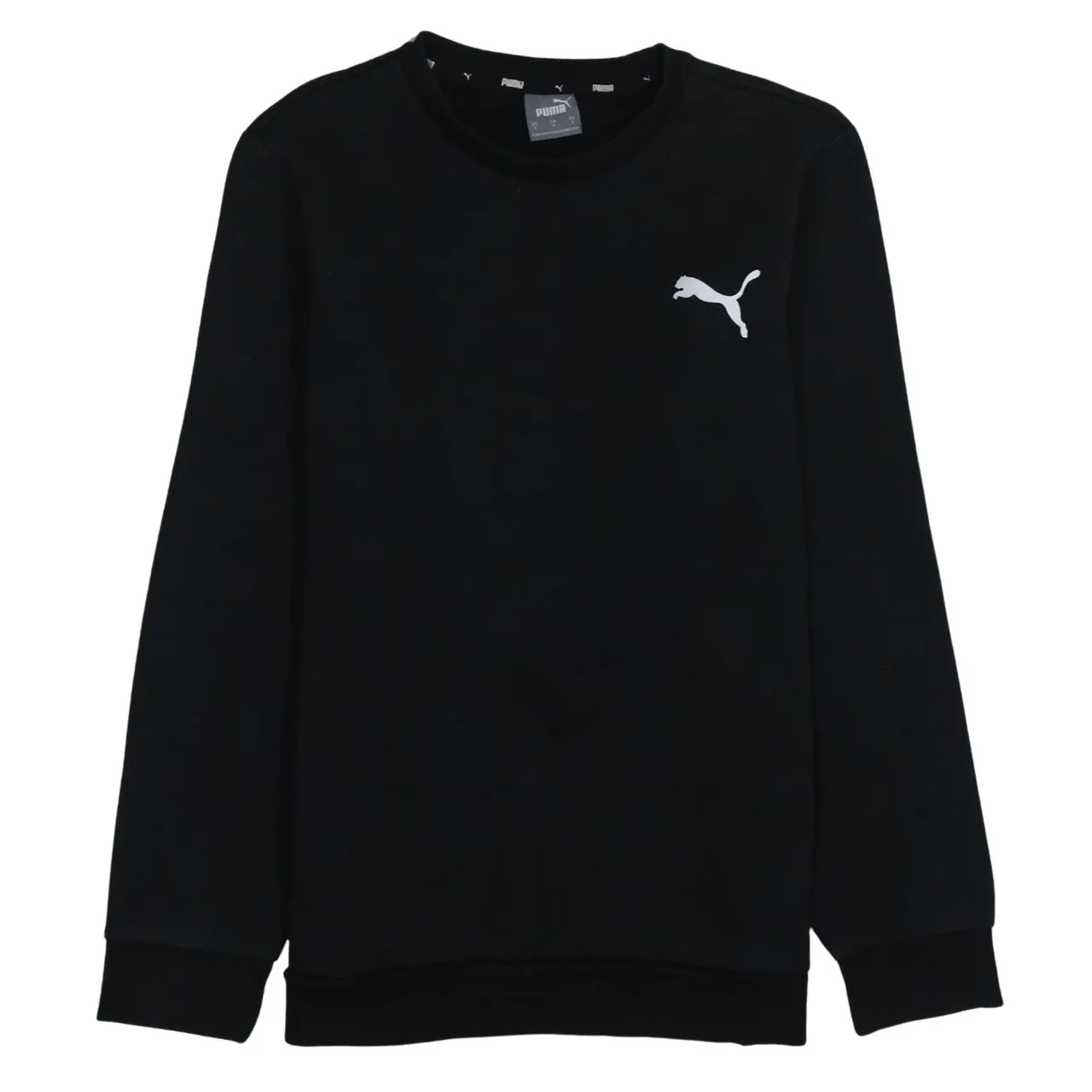 Puma Black Sweatshirt Men’s Small Printed Cat Logo Crewneck Pullover Fleece Top sold by Vintage Club