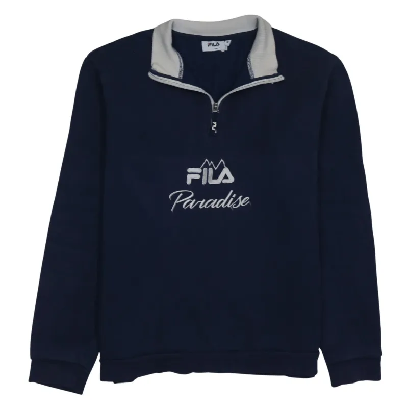 Fila Navy Blue Quarter Zip Sweatshirt Men’s Medium Embroidered Paradise Logo Pullover Fleece Top sold by Vintage Club