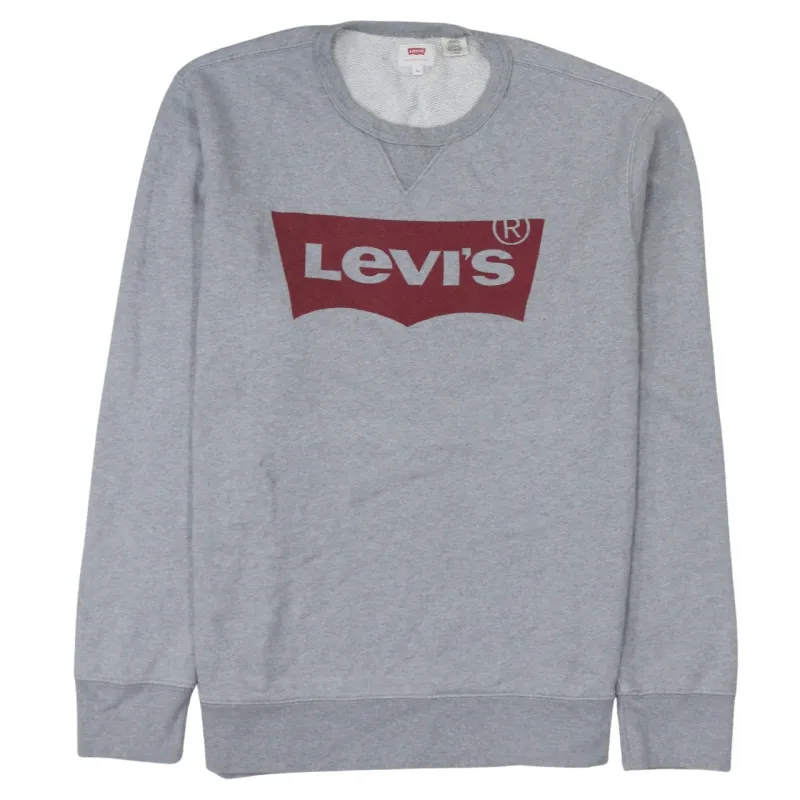 Levi's Grey Sweatshirt Women's XLarge Printed Batwing Logo Crewneck Pullover Fleece Top sold by Vintage Club
