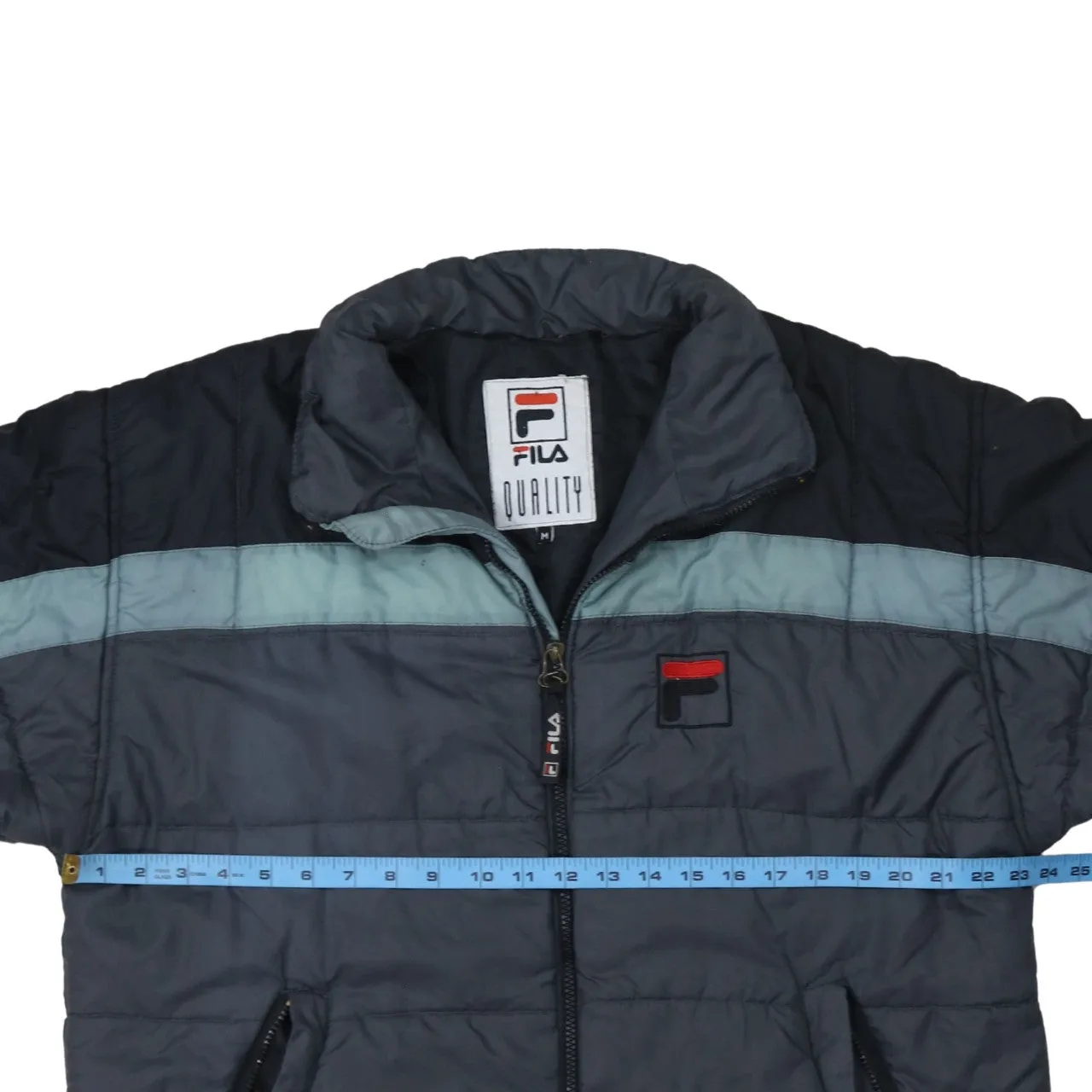 Fila Dark Grey Puffer Jacket Men’s Medium Embroidered Logo Zip Pockets Colour Block Outerwear sold by Vintage Club product image thumbnail 5