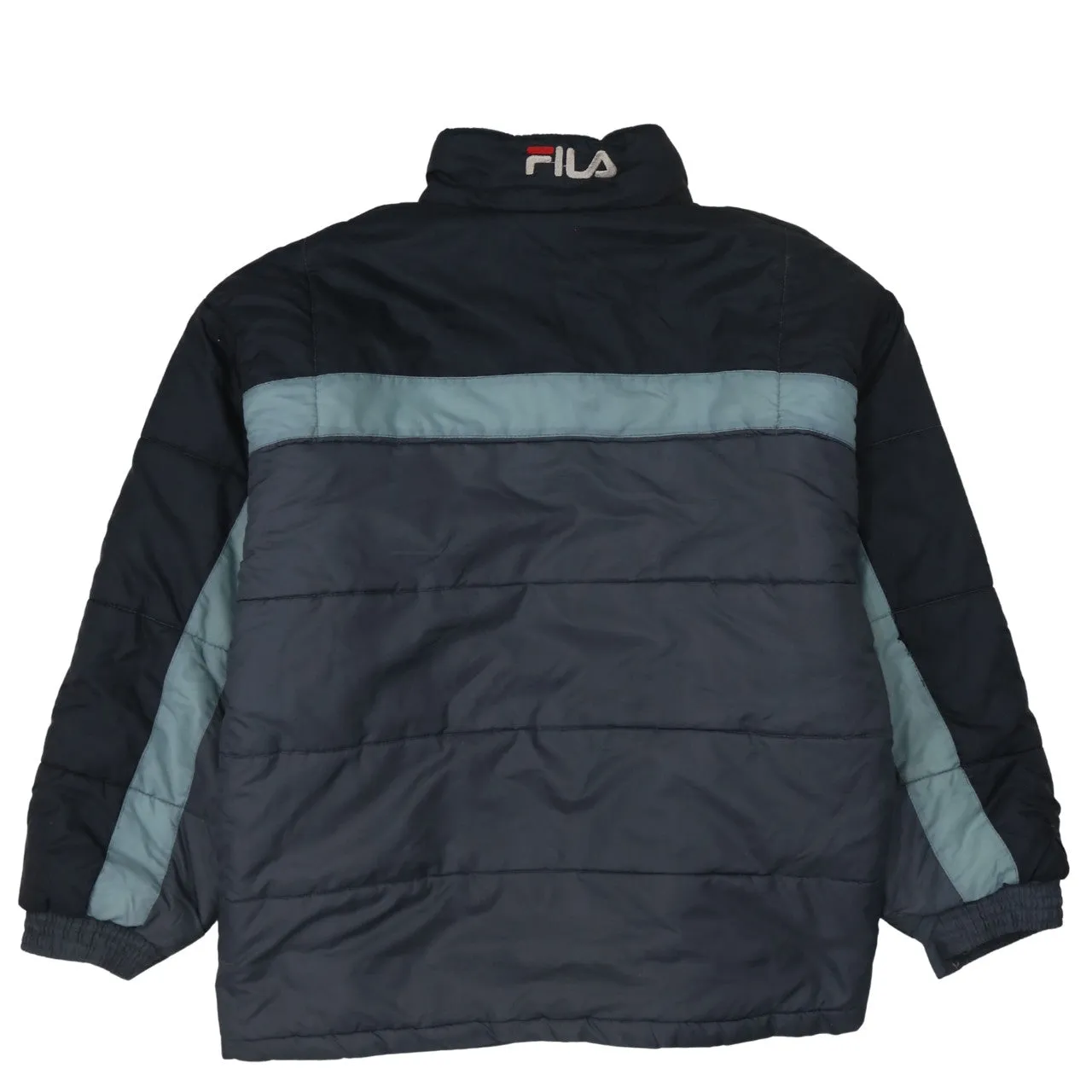 Fila Dark Grey Puffer Jacket Men’s Medium Embroidered Logo Zip Pockets Colour Block Outerwear sold by Vintage Club product image thumbnail 2