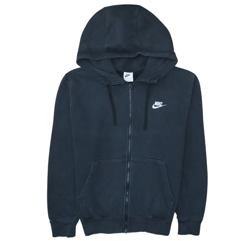 Nike Black Full Zip Hoodie Men's Small Embroidered Swoosh Split Pocket Sweatshirt made by Nike