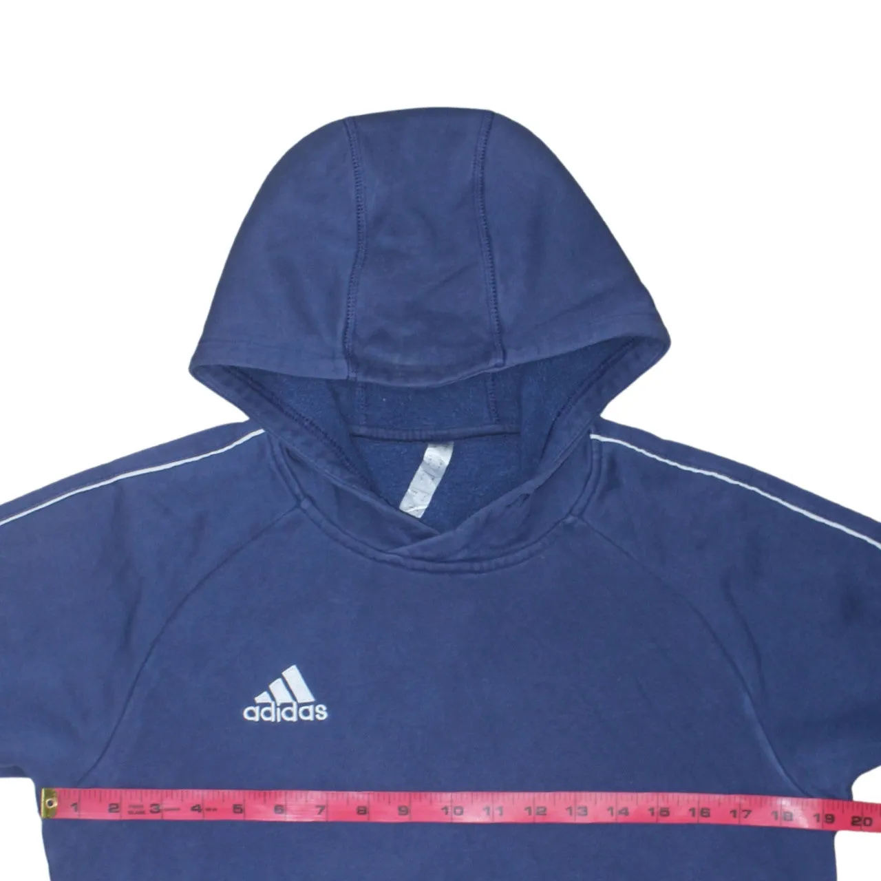 Adidas Navy Blue Hoodie Men's Small Embroidered Logo Stripe Sleeves Pullover Sweatshirt sold by Vintage Club product image thumbnail 5