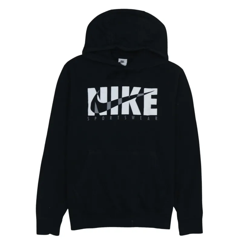 Nike Black Hoodie Men's Medium Printed Logo Front Pouch Pullover Sweatshirt sold by Vintage Club