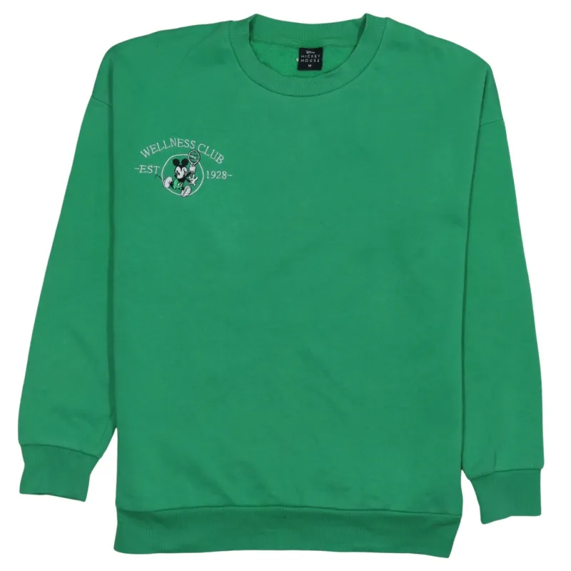 Disney Green Sweatshirt Women's Medium Wellness Club Printed Chest Graphic Pullover Top made by Disney