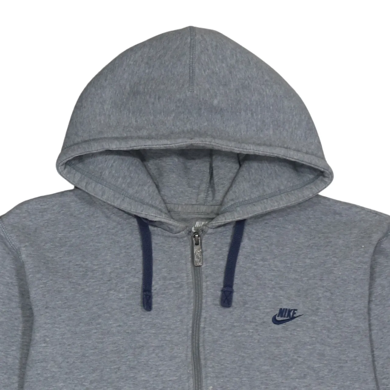 Nike Grey Full Zip Hoodie Men’s XLarge Embroidered Swoosh Navy Trim Drawstring Sweatshirt sold by Vintage Club product image thumbnail 3