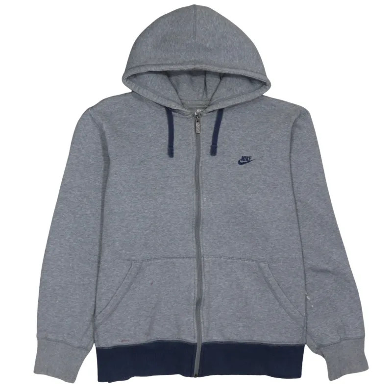 Nike Grey Full Zip Hoodie Men’s XLarge Embroidered Swoosh Navy Trim Drawstring Sweatshirt sold by Vintage Club