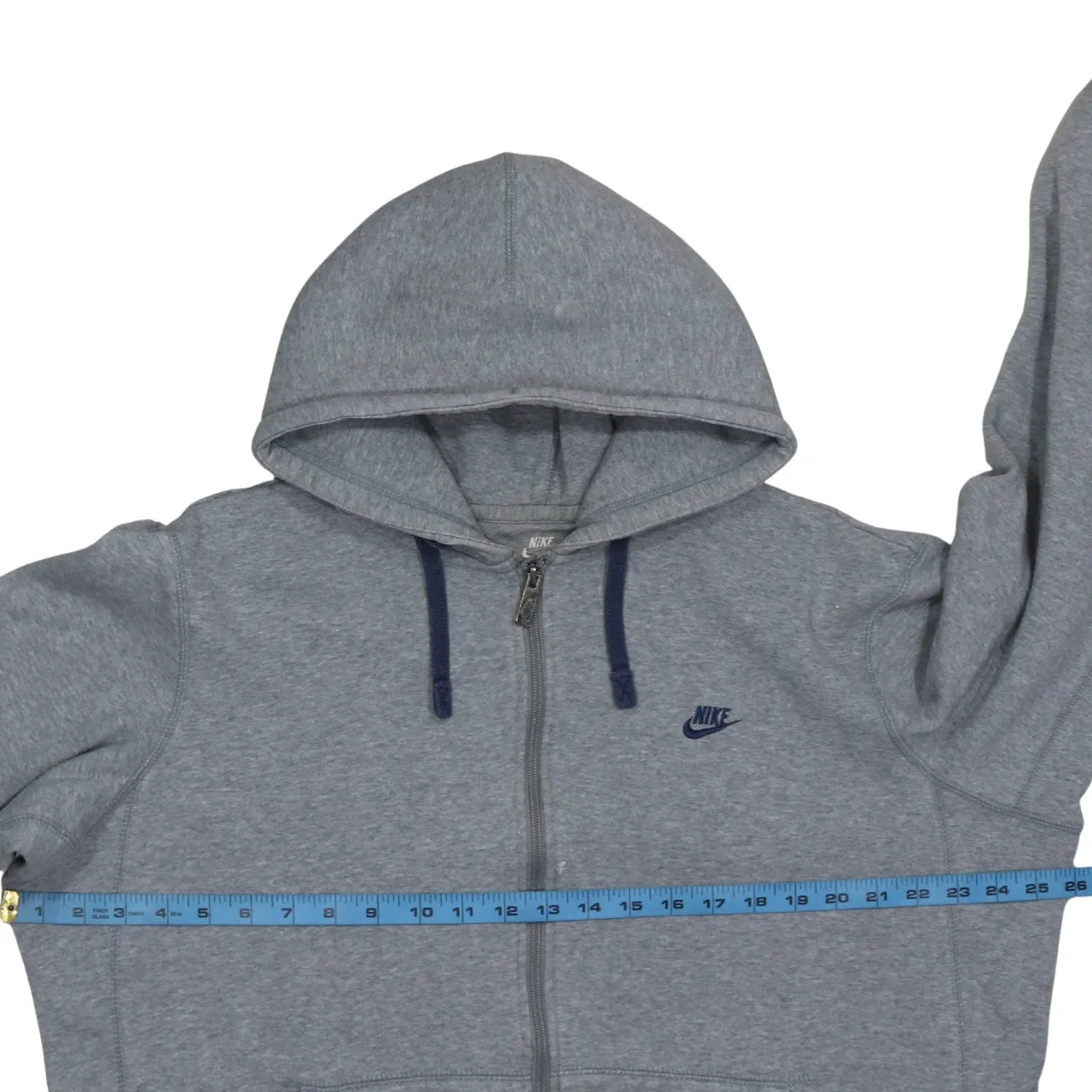 Nike Grey Full Zip Hoodie Men’s XLarge Embroidered Swoosh Navy Trim Drawstring Sweatshirt sold by Vintage Club product image thumbnail 5