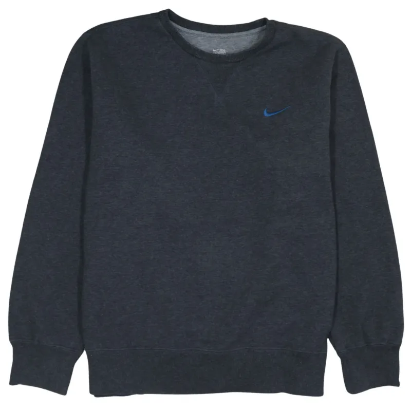Nike Dark Charcoal Sweatshirt Men's XLarge Embroidered Blue Swoosh Crewneck Pullover Fleece Top made by Nike